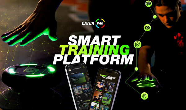 CatchPad Smart Training Platform with training images, product and app screens